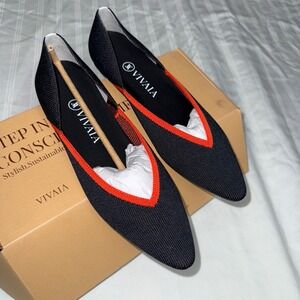 VIVAIA Pointed-Toe Flats Knit Comfort Walking Shoes Black Orange Size 7.5 EUR 38